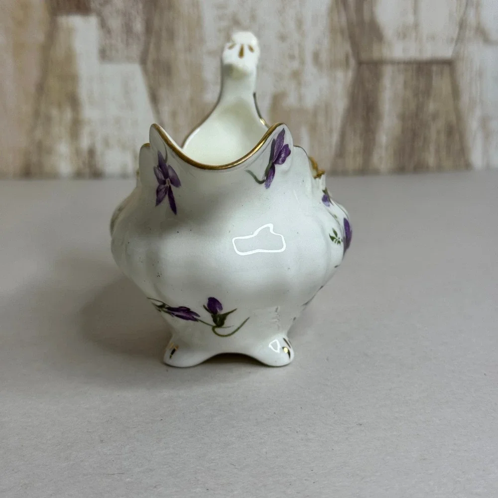 Hammersley & Co Bone China Victorian Violets Creamer Pitcher Gold Trim England
